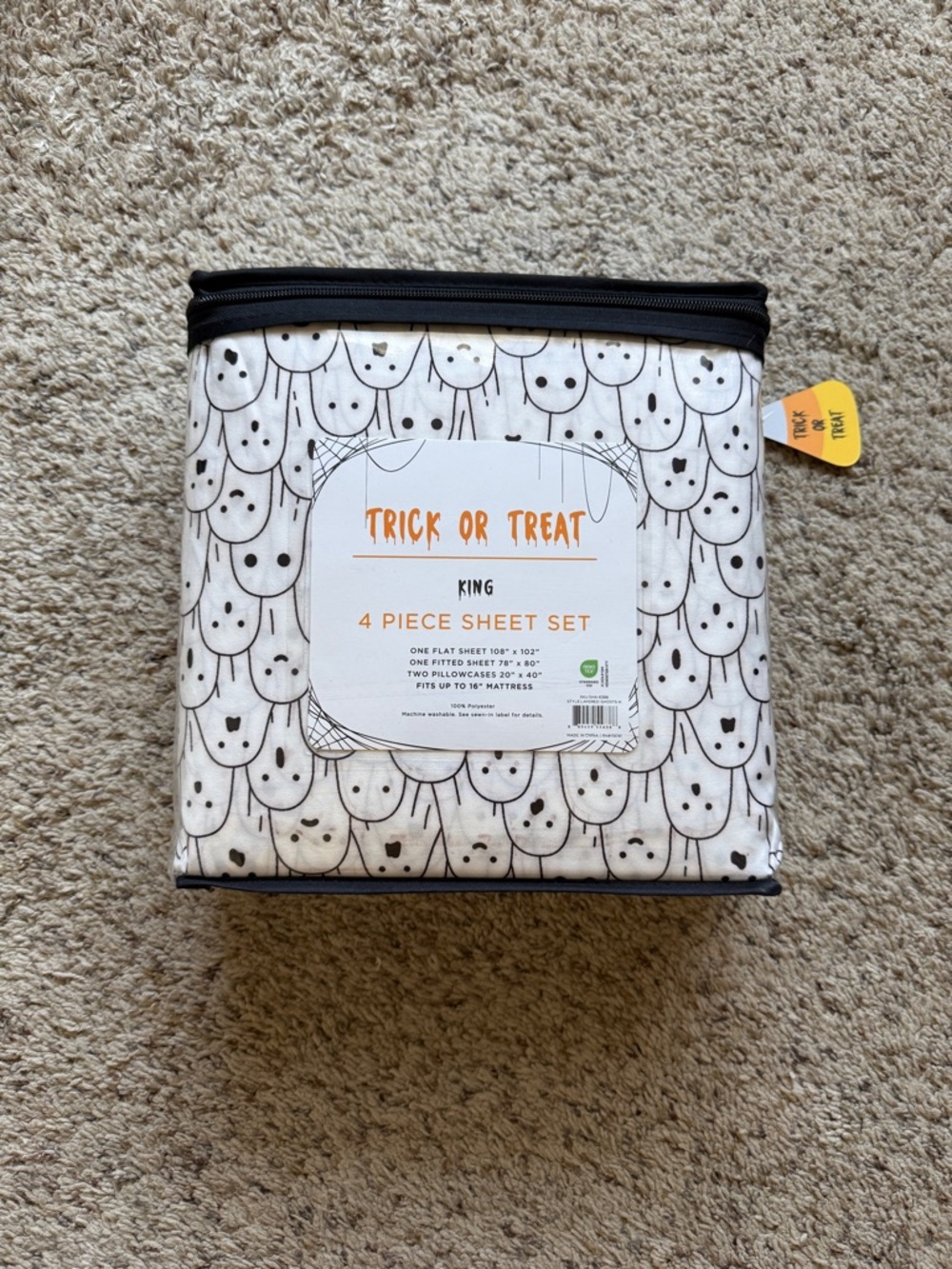 Halloween Spooky Trick or Treat Spooktacular Ghost Sheet Set - White & Black - Picture 2 of 2